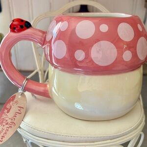 NWT Strawberry Street Pink Polka Dot Ceramic Coffee Mug with Ladybug Accent